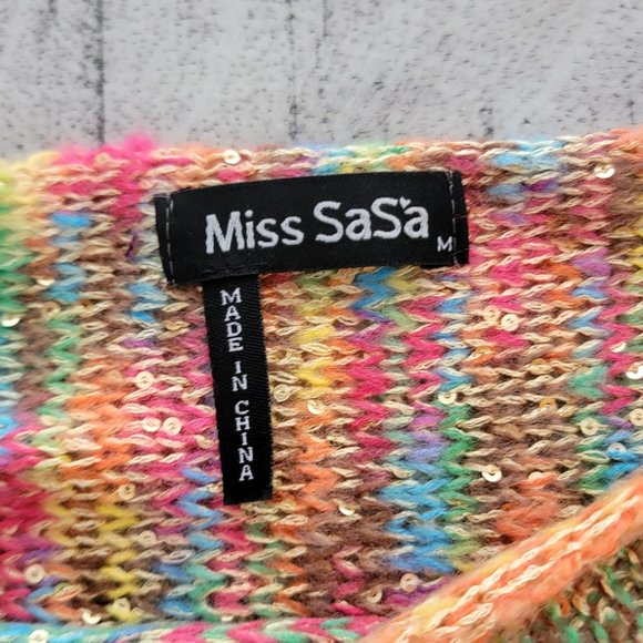 Miss Sasa Rainbow Sequin and Yarn Sweater with Cinched Sleeves - Picture 14 of 16